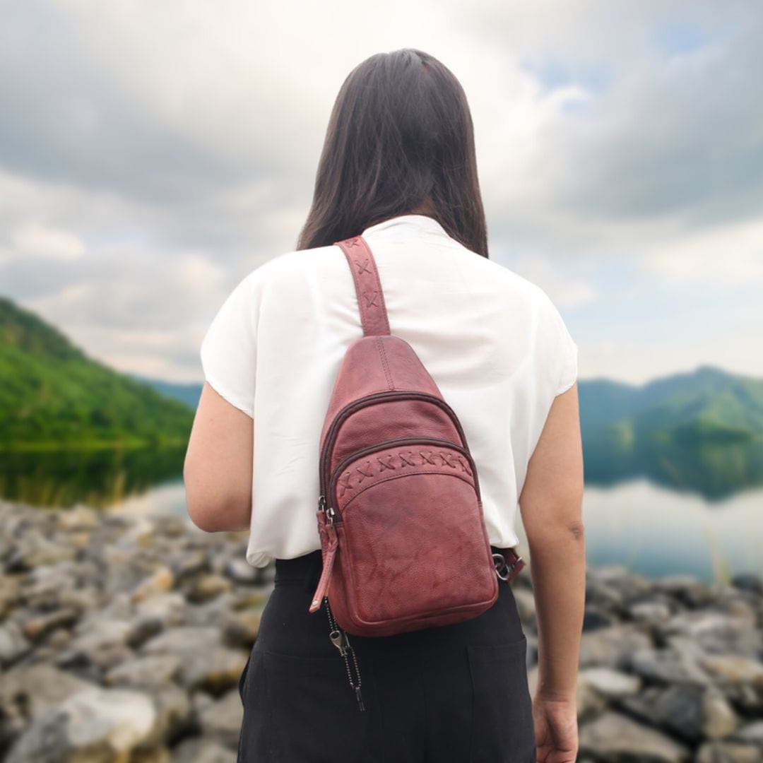 Concealed Carry Unisex Taylor Sling Leather Backpack by Lady Conceal