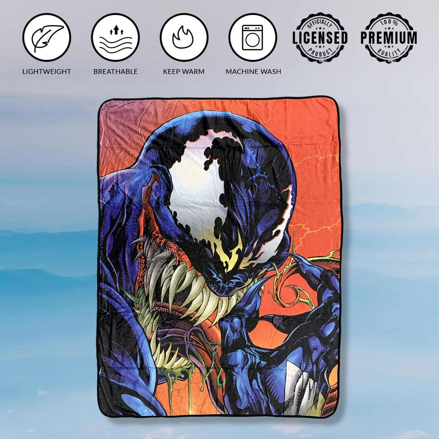 Marvel Venom Tongue Spider-Man Villain Fleece Throw Blanket 45in. By 60in.