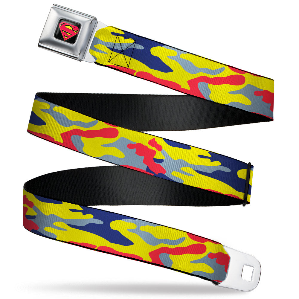 Superman Shadow Shield Full Color Black/Red/Yellow Seatbelt Belt - Superman Camo Yellow/Red/Blue/Gray Webbing