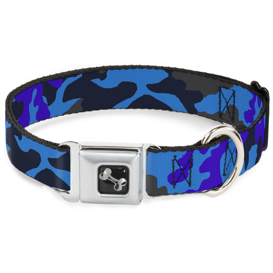 Dog Bone Seatbelt Buckle Collar - Camo Blue