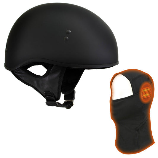 Hot Leathers T68 'The O.G.' Flat Black DOT Helmet with MP7922FMSET Heated Balaclava Bundle