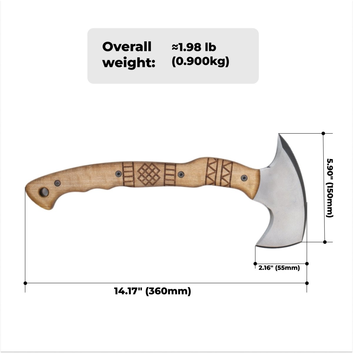 Tactical tomahawk "Sakari" with tribal engraving