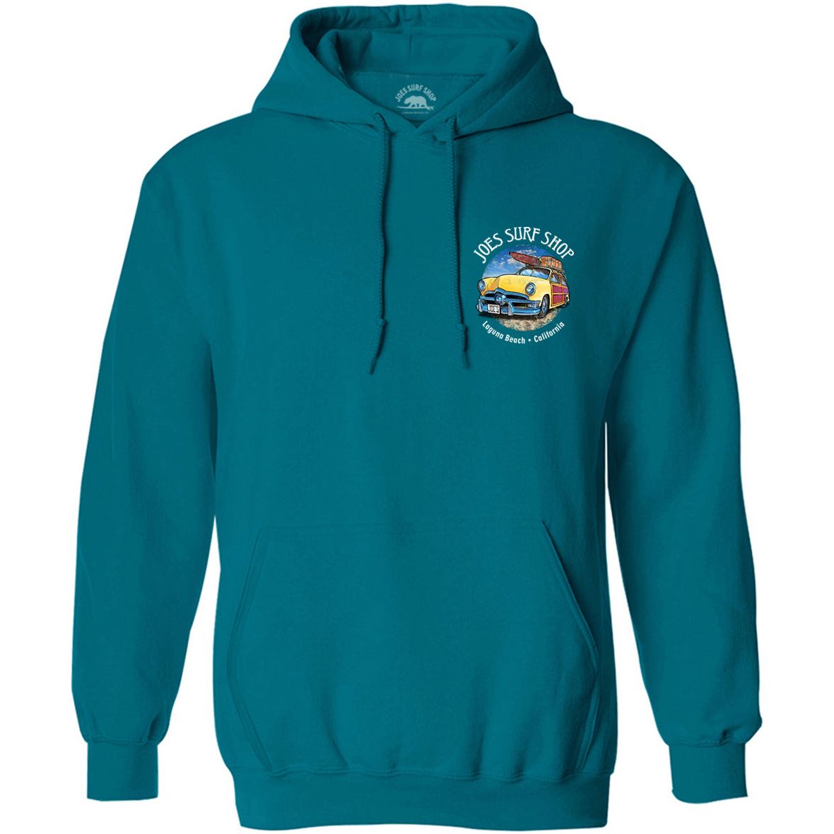 Joe's Surf Shop Yellow Woody with Surfboards Pullover Surf Hoodie