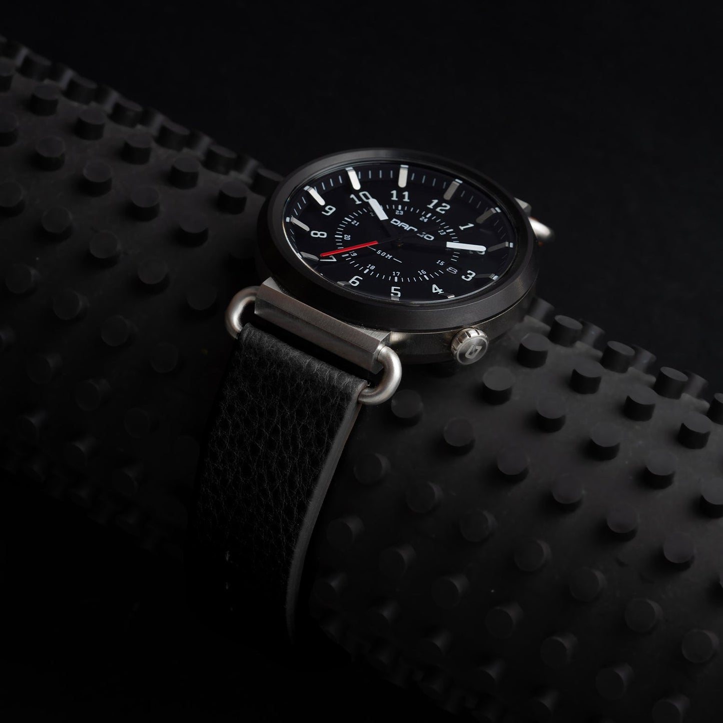 TK-01 - TREK WATCH WITH ITALIAN LEATHER STRAP - JET BLACK