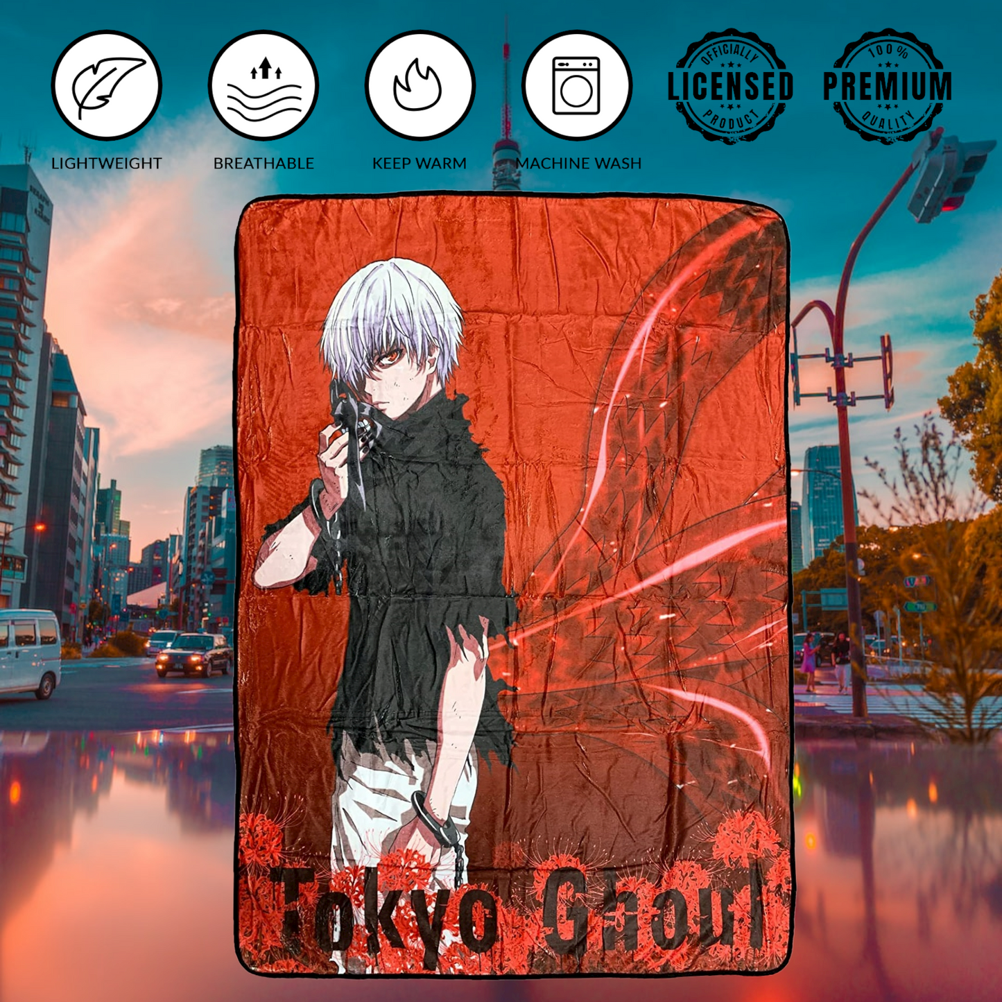 Tokyo Ghoul Ken Kaneki Rinkaku Kagune Fleece Throw Soft Lightweight Blanket 45x60 Inches