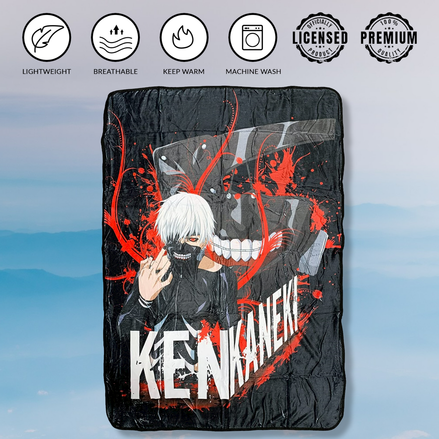 Tokyo Ghoul Ken Kaneki White Hair With Mask Fleece Throw Soft Lightweight Blanket 45x60 Inches