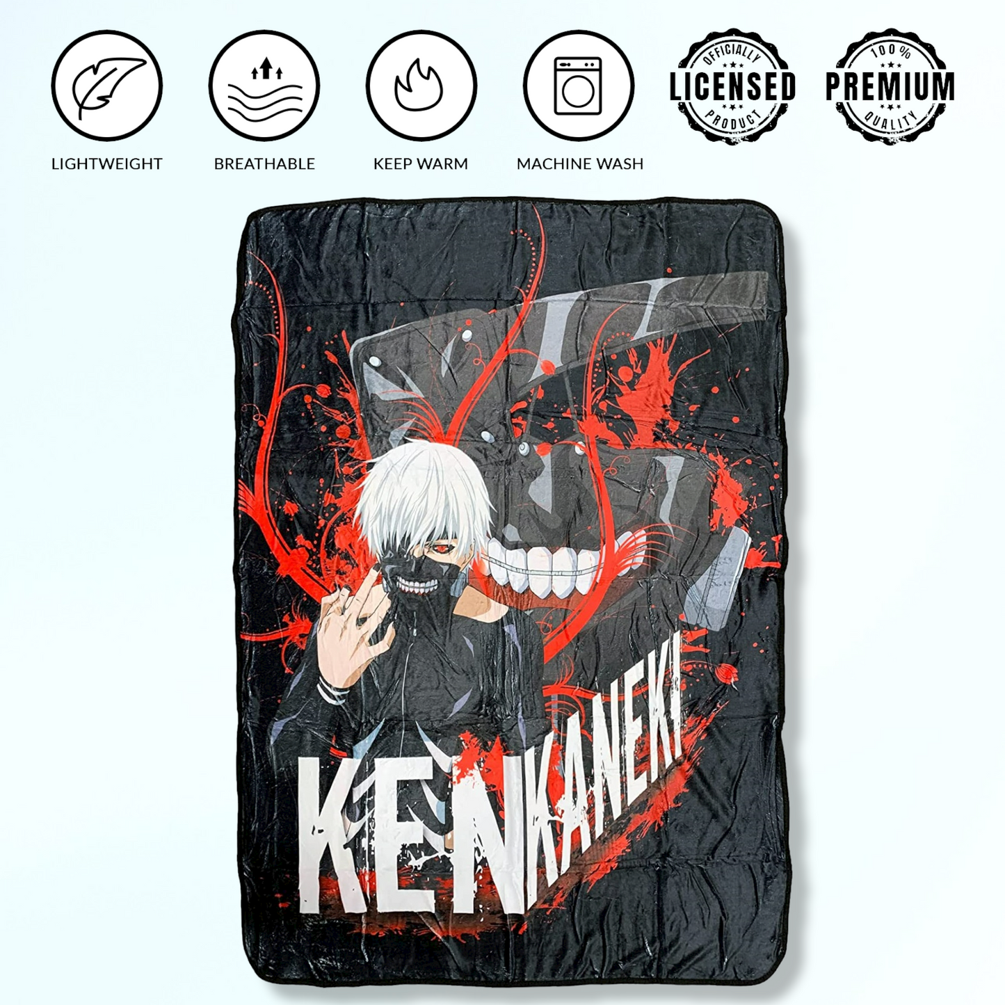 Tokyo Ghoul Ken Kaneki White Hair With Mask Fleece Throw Soft Lightweight Blanket 45x60 Inches