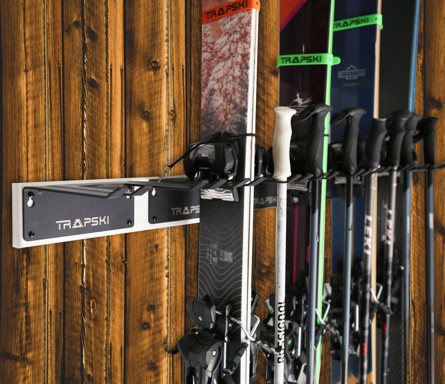 TRAPAWAY Wall Rack | Holds Skis or Snowboard by Bindings | Garage Organizer for Yard Tools, Gear & Equipment | Aluminum | No Moving Parts to break or pinch | Made in the USA