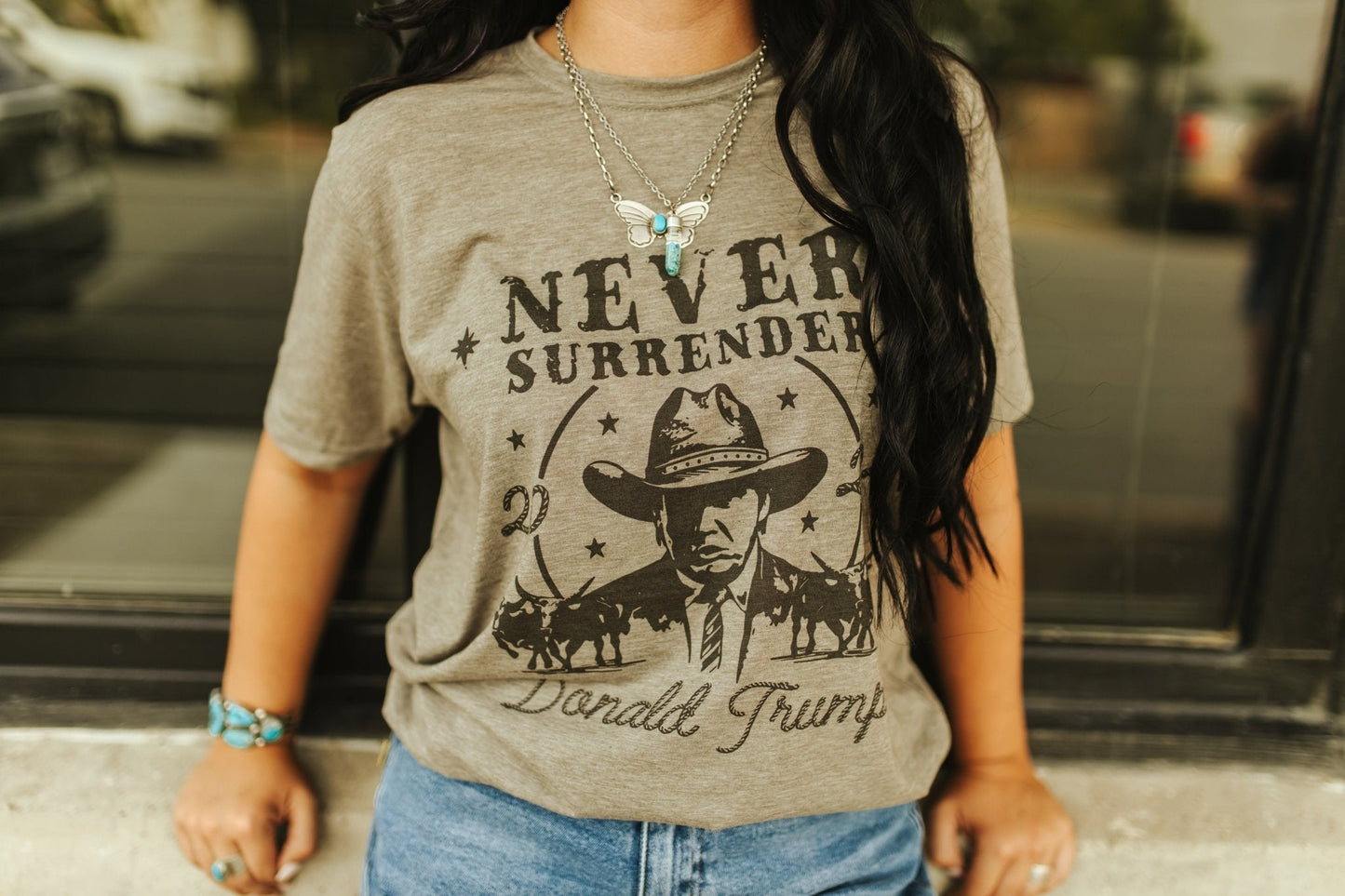 Trump Never Surrender Western Graphic Tee