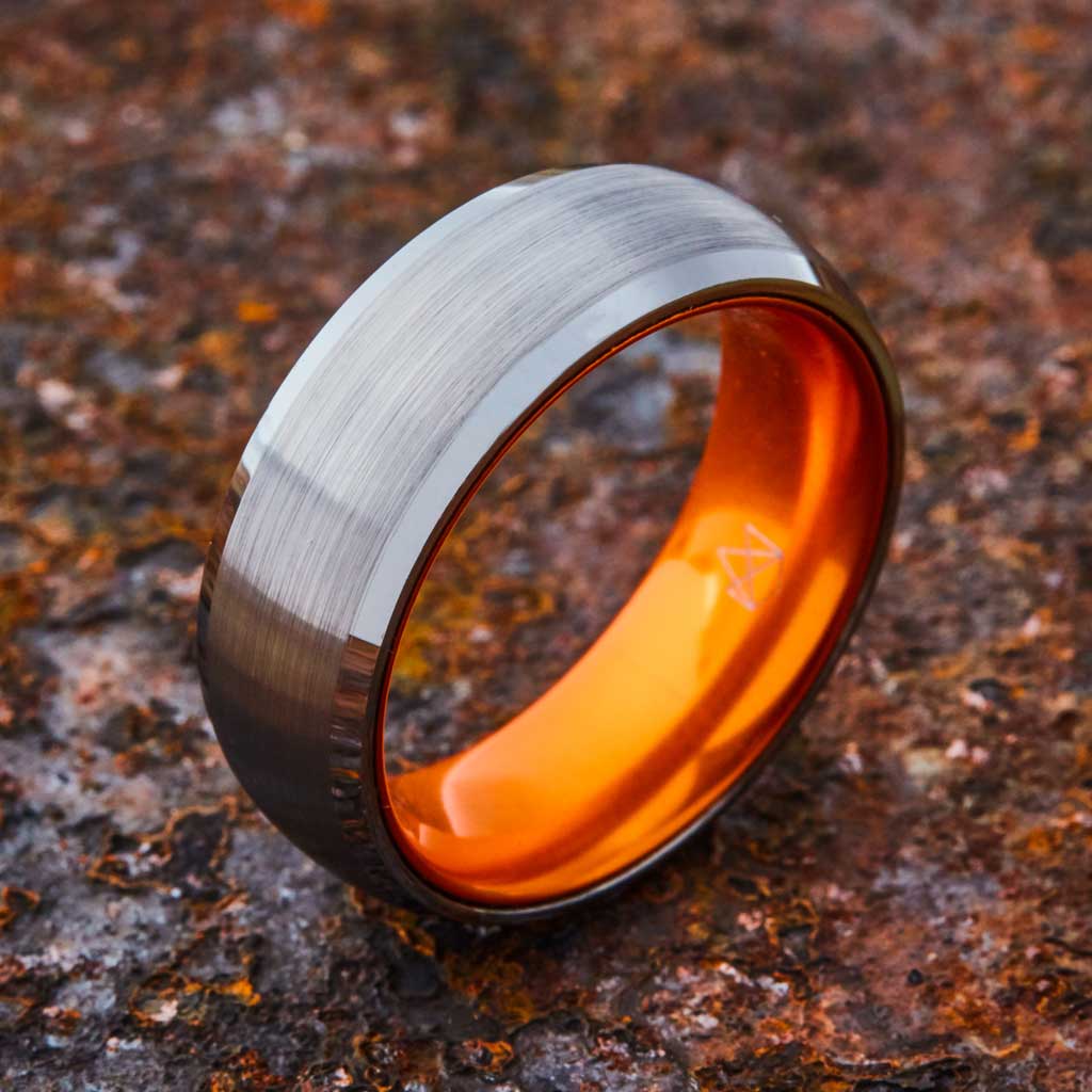 Silver Tungsten Ring - Resilient Orange