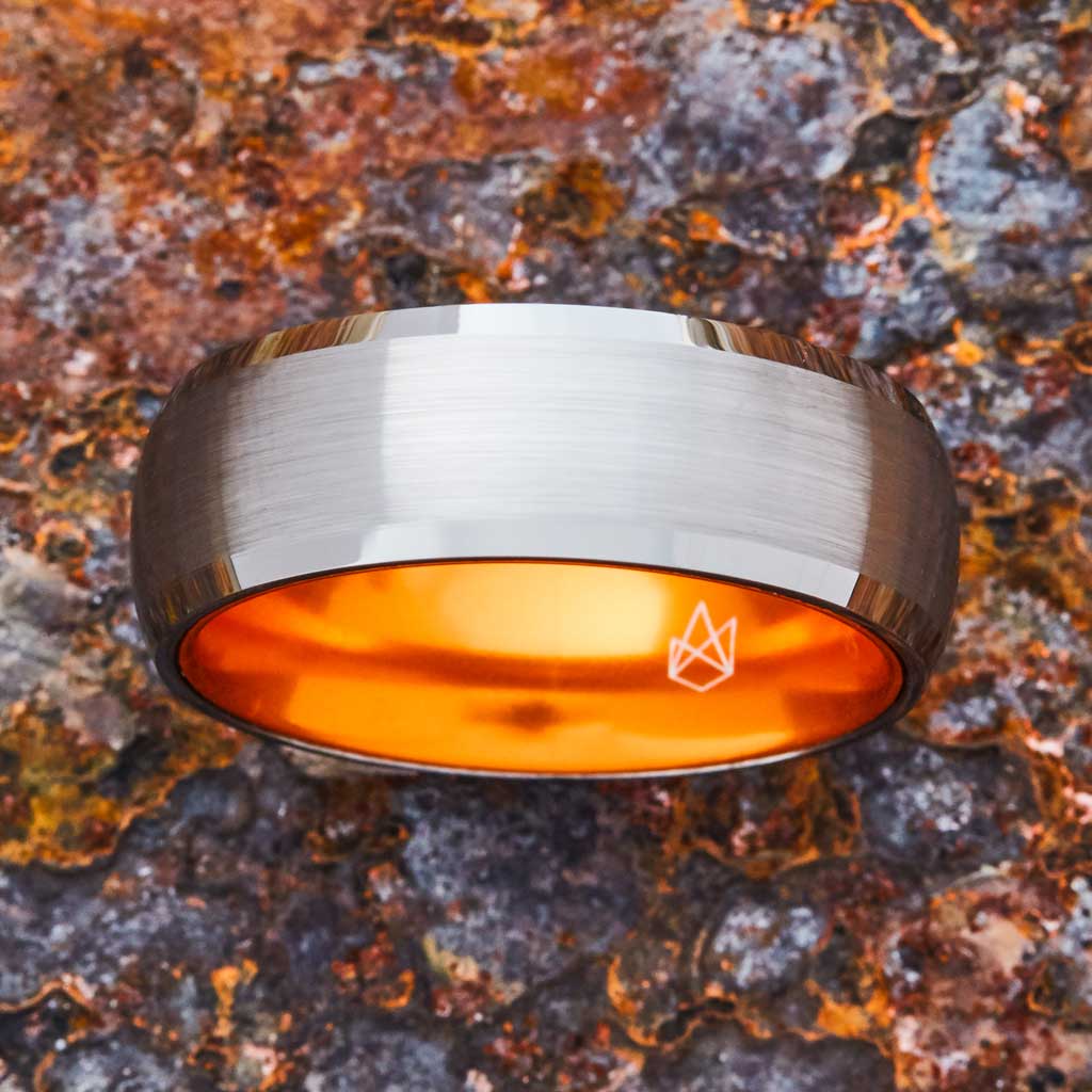 Silver Tungsten Ring - Resilient Orange