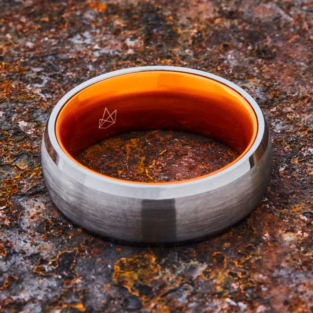 Silver Tungsten Ring - Resilient Orange