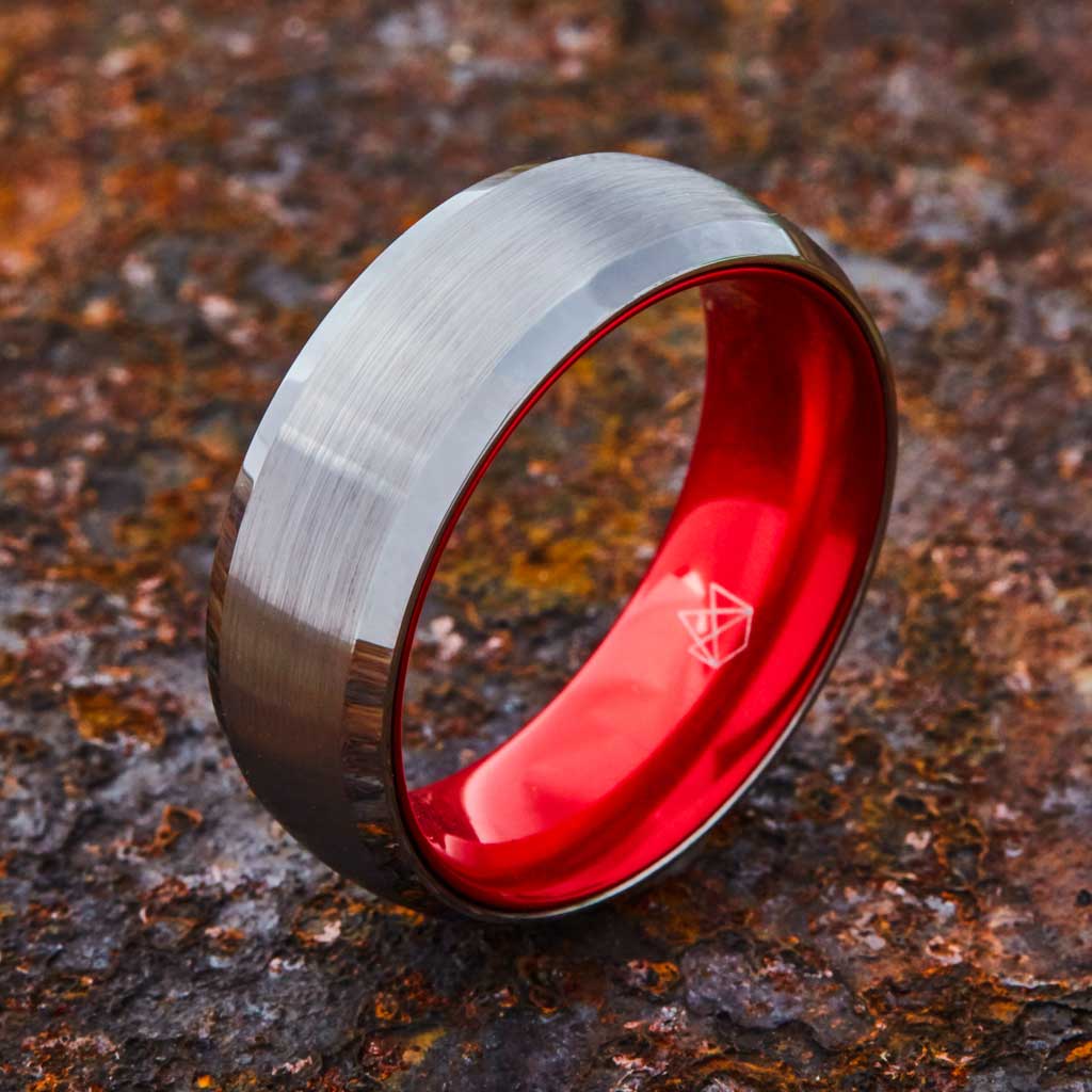 Silver Tungsten Ring - Resilient Red