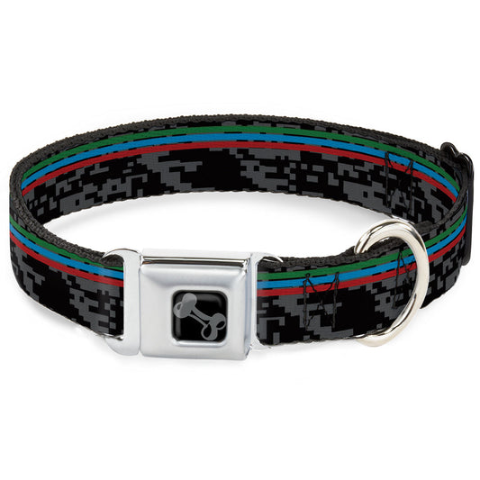 Dog Bone Black/Silver Seatbelt Buckle Collar - Racing Stripes/Digital Camo Black/Gray/Green/Blue/Red