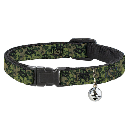 Cat Collar Breakaway - Camo Olive Black Skull Yard2