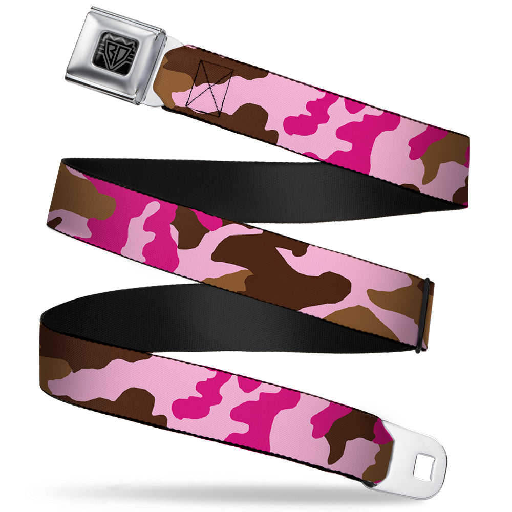 BD Wings Logo CLOSE-UP Full Color Black Silver Seatbelt Belt - Camo Pink Webbing