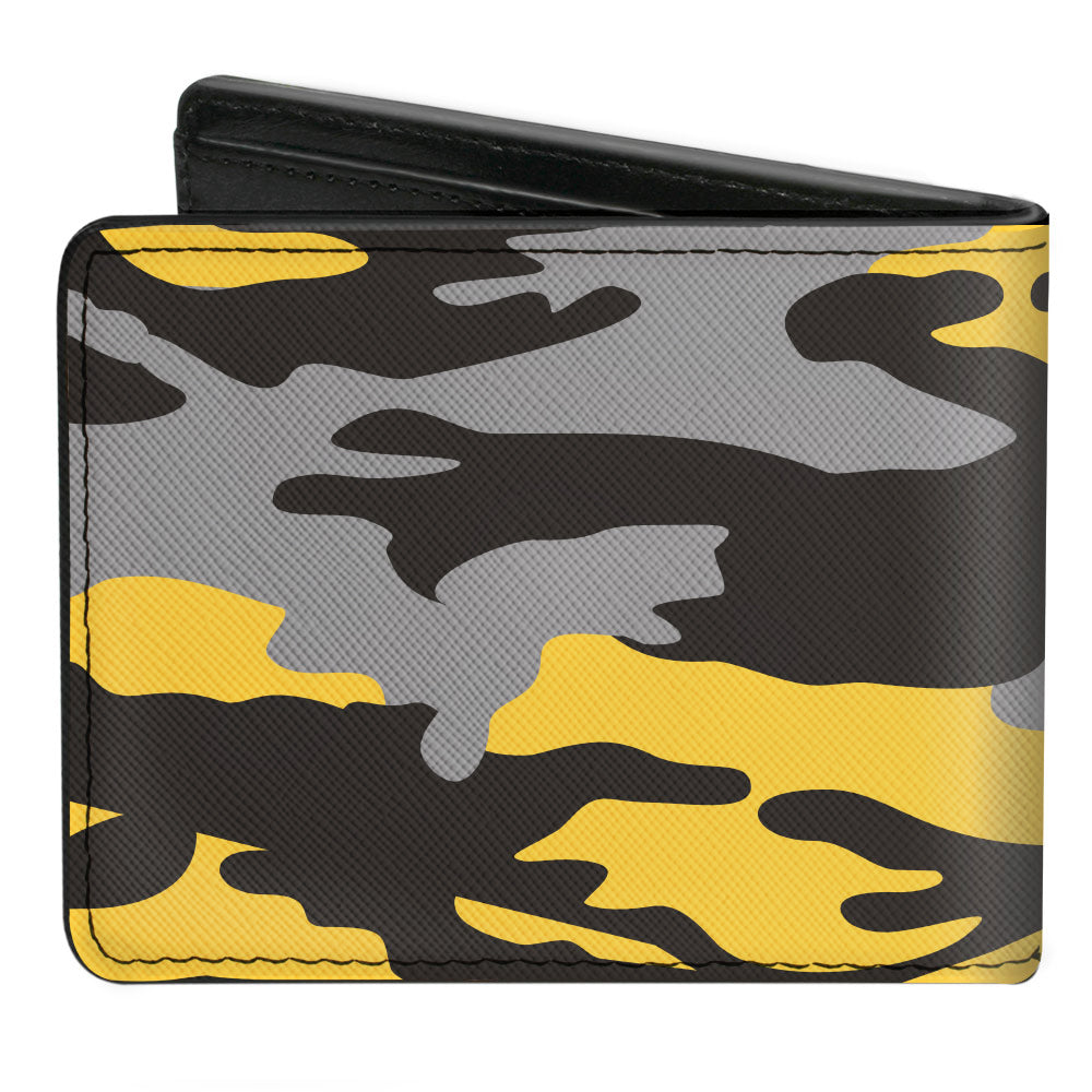 Bi-Fold Wallet - Harry Potter Hufflepuff Crest Camo Yellow Grays Black