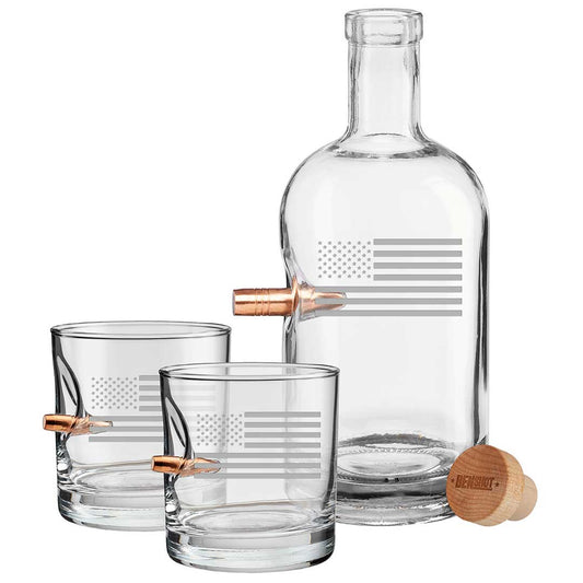 US Flag Decanter and Two Rocks Glasses