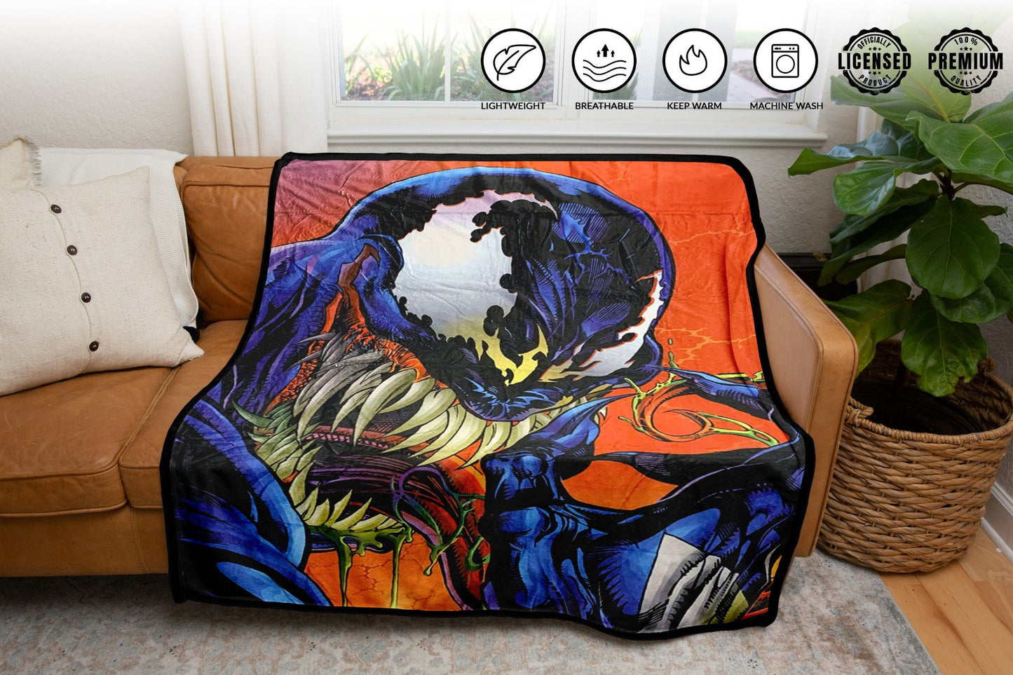 Marvel Venom Tongue Spider-Man Villain Fleece Throw Blanket 45in. By 60in.