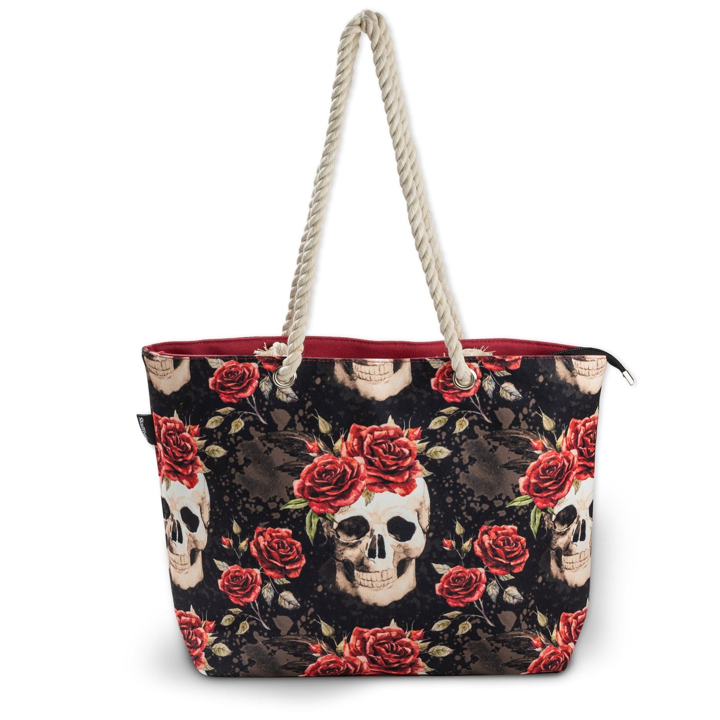 Vintage Flower Skull Shoulder Beach Bag