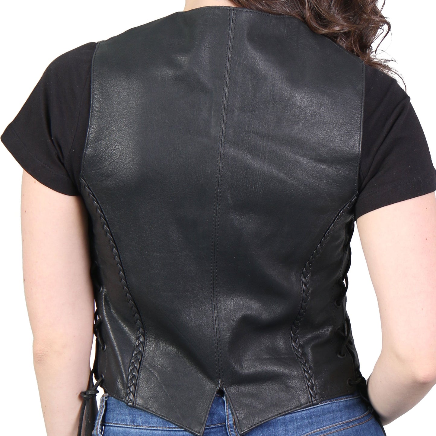 Hot Leathers VSL1006 Ladies Motorcycle Black Leather Braided Biker Vest