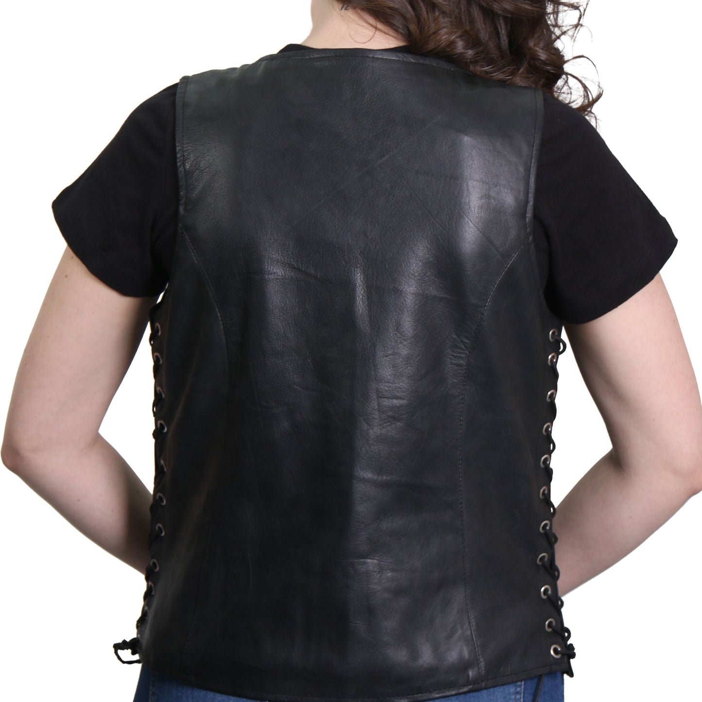 Hot Leathers VSL1013 Ladies motorcycle style Black Leather Side Lace Zip-Up Biker Vest