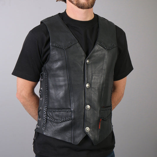 Hot Leathers VSM1008 Men's Motorcycle Black 'Buffalo Nickel Snap' Leather Biker Vest