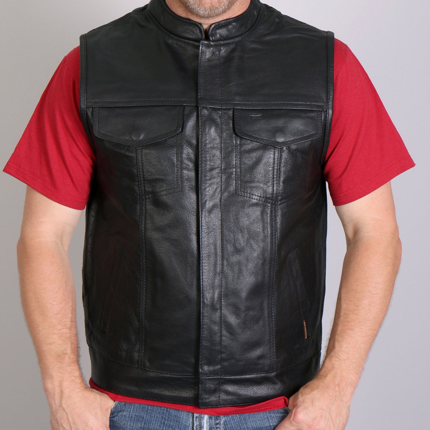 Hot Leathers Men's Motorcycle Black '10 Pocket' Club style Cowhide Leather Biker Vest VSM1018