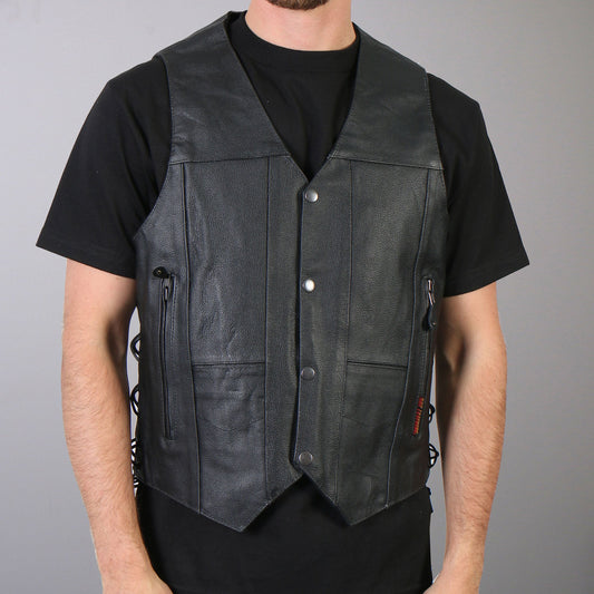 Hot Leathers VSM1034 Men's Motorcycle style Black '10 Pocket' Cowhide Leather Biker Vest