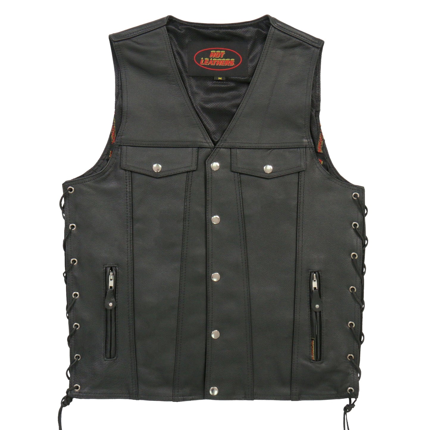 Hot Leathers VSM1038 Men’s Black motorcycle 'Conceal and Carry' Leather Biker Vest with Side Laces