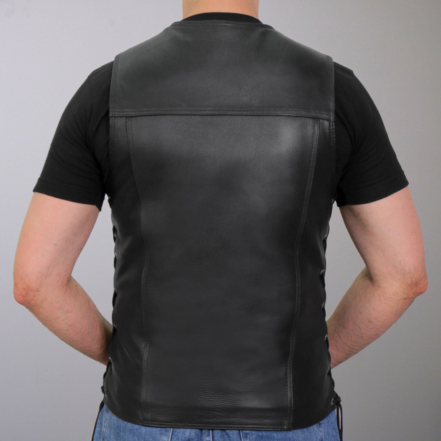 Hot Leathers VSM1038 Men’s Black motorcycle 'Conceal and Carry' Leather Biker Vest with Side Laces