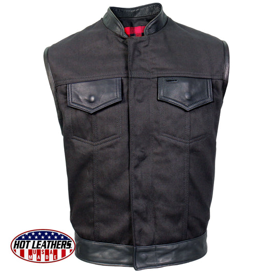 Hot Leathers VSM5101 Men's USA Made Denim and Leather Vest with Red Lining