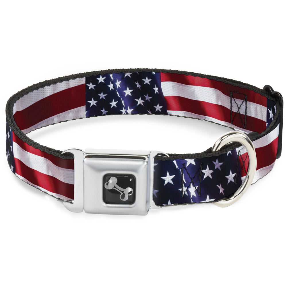 Dog Bone Seatbelt Buckle Collar - American Flag Vivid CLOSE-UP