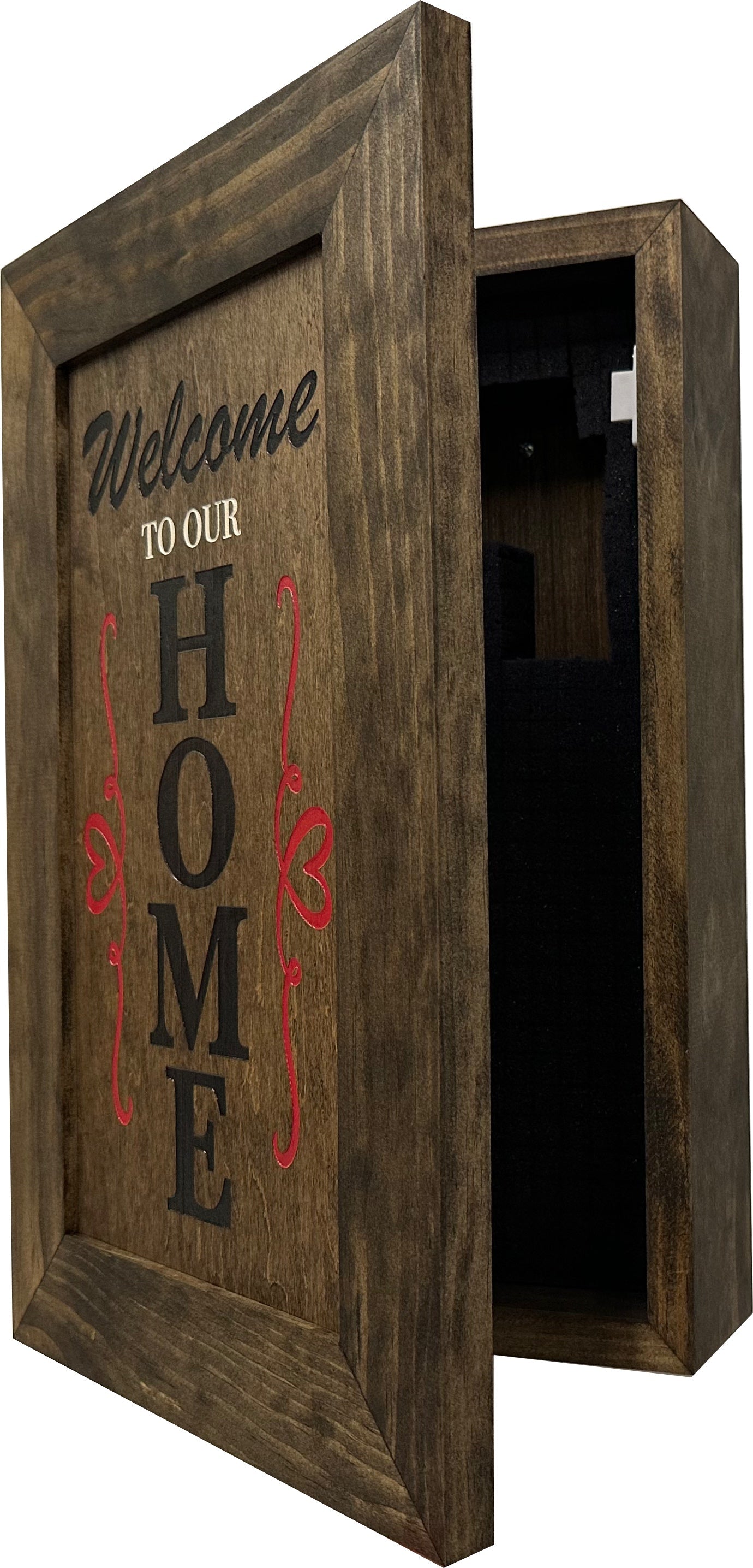 Wooden Secure Gun Safe Welcome to our Home Wall Decor (Jacobean)