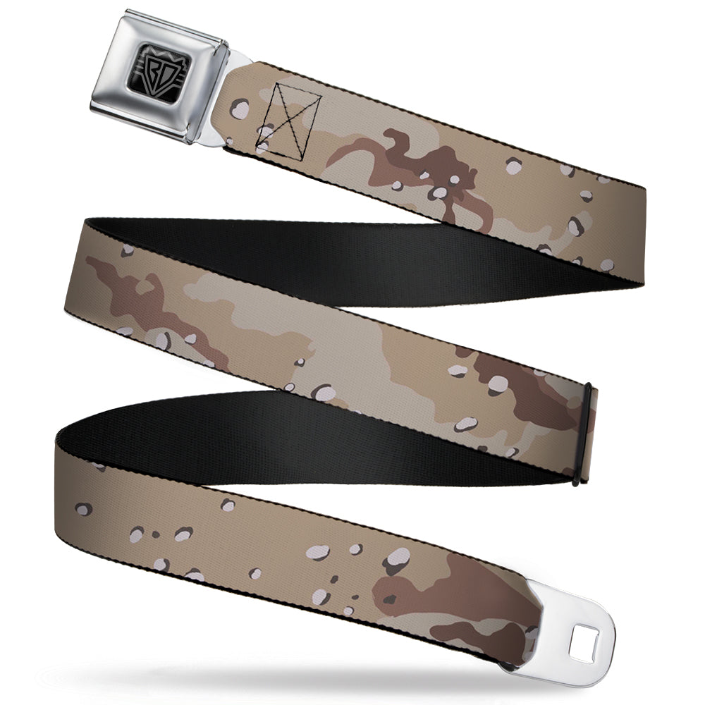 BD Wings Logo CLOSE-UP Full Color Black Silver Seatbelt Belt - Desert Camo Tans/Browns Webbing