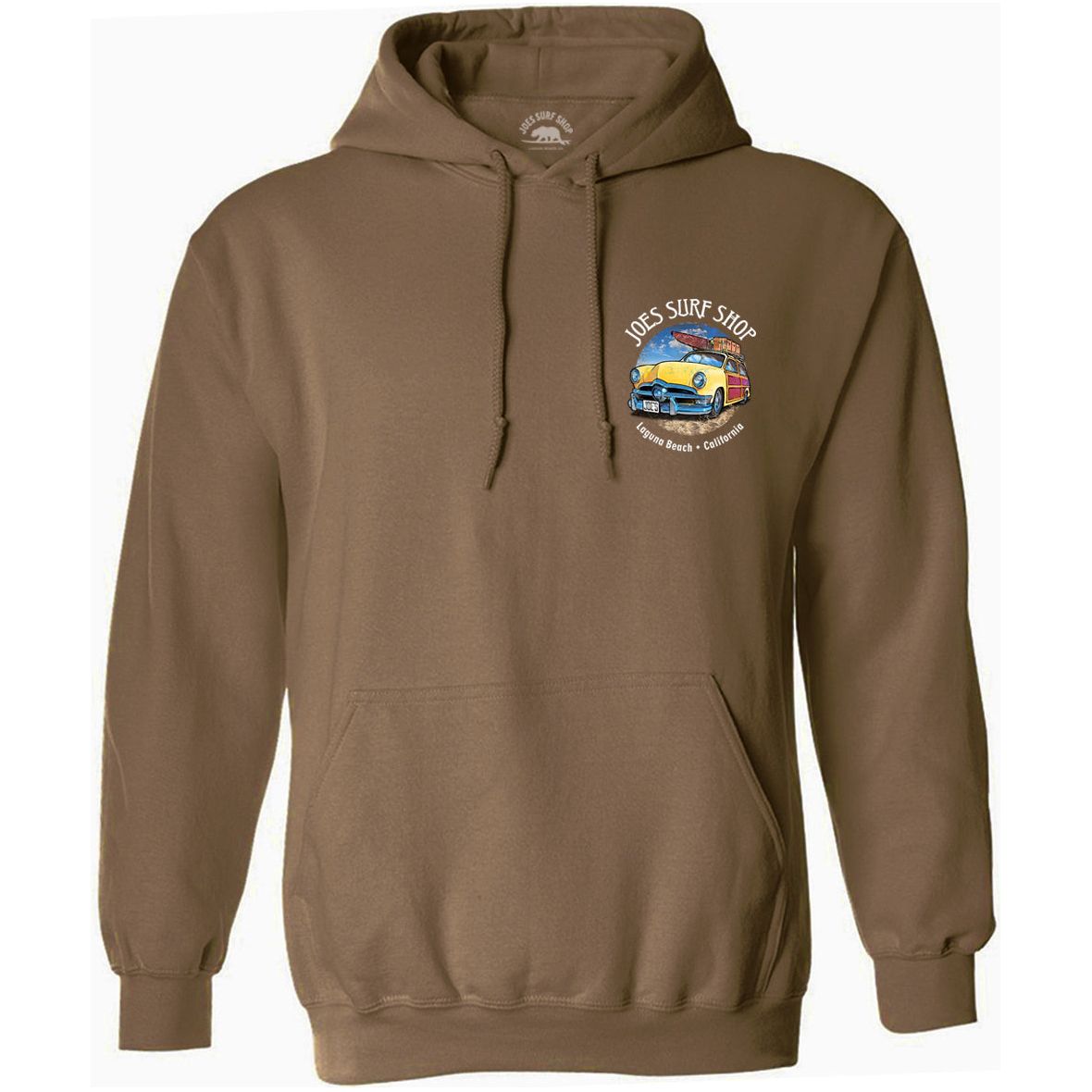 Joe's Surf Shop Yellow Woody with Surfboards Pullover Surf Hoodie