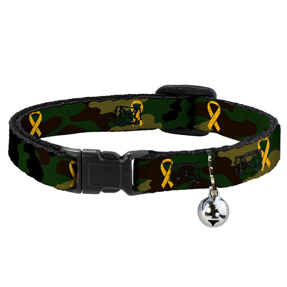 Cat Collar Breakaway - Support Our Troops Camo Olive Yellow Ribbon