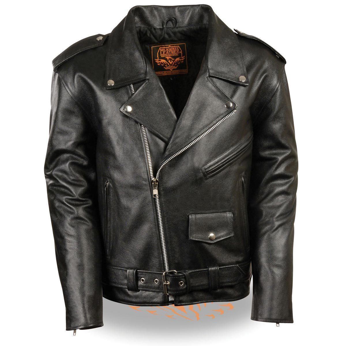 Milwaukee Leather LKM1781 Men's The Legend Classic Police Style Black Leather Motorcycle Jacket w/ Quilted Liner