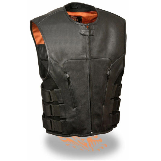 Milwaukee Leather MLM3500 Men's Bullet Proof Style Swat Rider Leather Vest W/ Single Panel Back for Club Patches