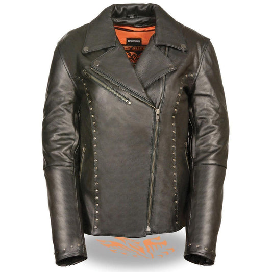 Milwaukee Leather ML1948 Women's Classic Riveted Motorcycle Black Leather Jacket