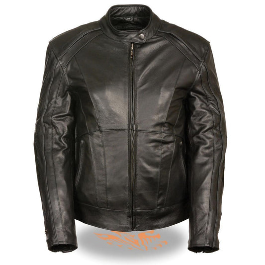 Milwaukee Leather ML1952 Women's Black 'Embroidered Wing and Stud Design' Leather Scooter Jacket