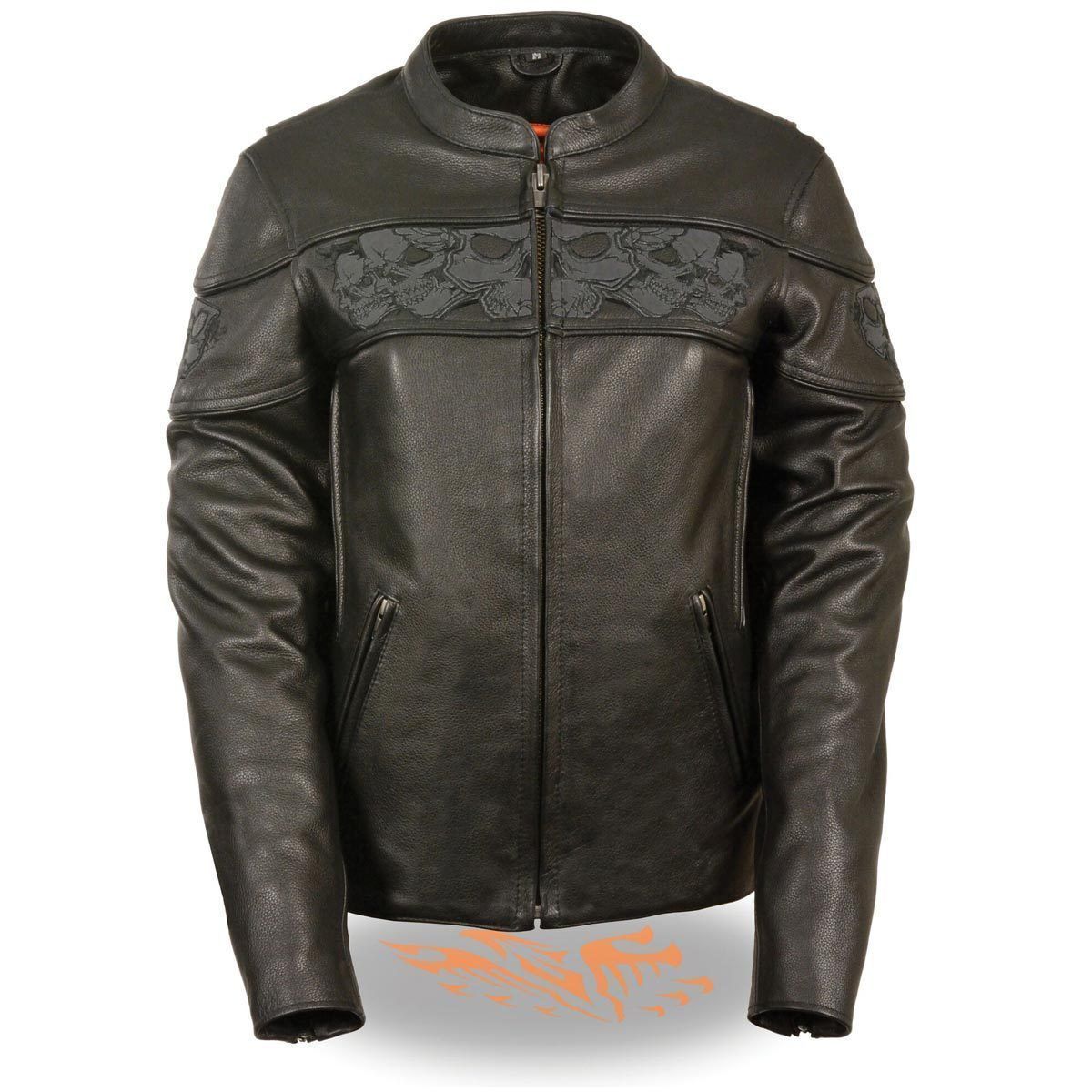 Milwaukee Leather MLL2540 Women's Crossover Black Leather Scooter Jacket Reflective Skull Graphic