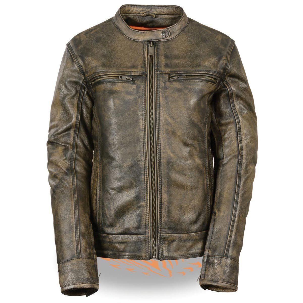 Milwaukee Leather MLL2550 Women's Scooter Distressed Brown Leather Vented Motorcycle Jacket