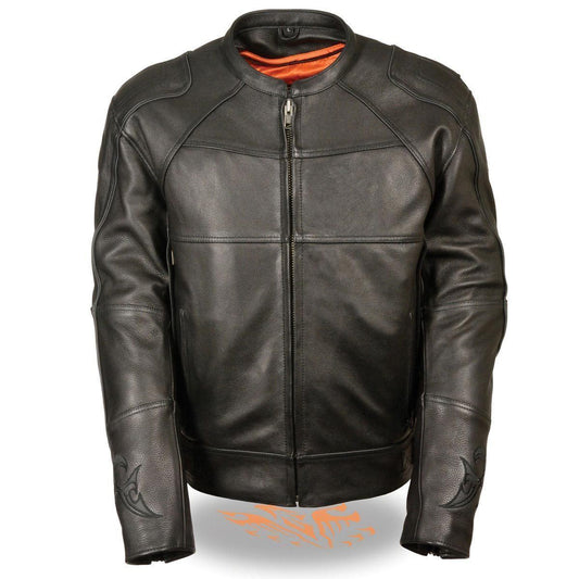 Milwaukee Leather MLM1510 Men's Black Leather Scooter Jacket with Reflective Skull