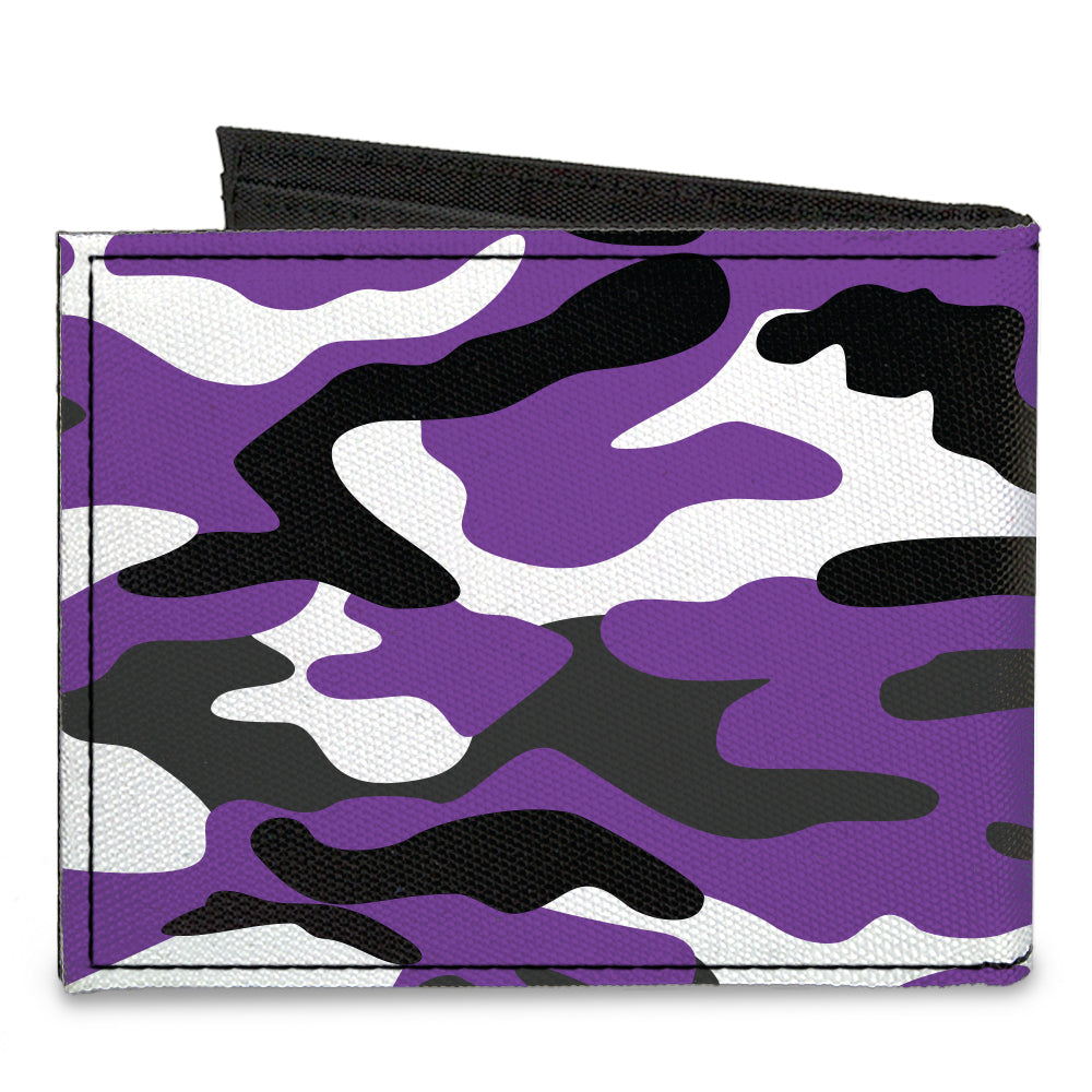 Canvas Bi-Fold Wallet - Camo Purple Black Gray White