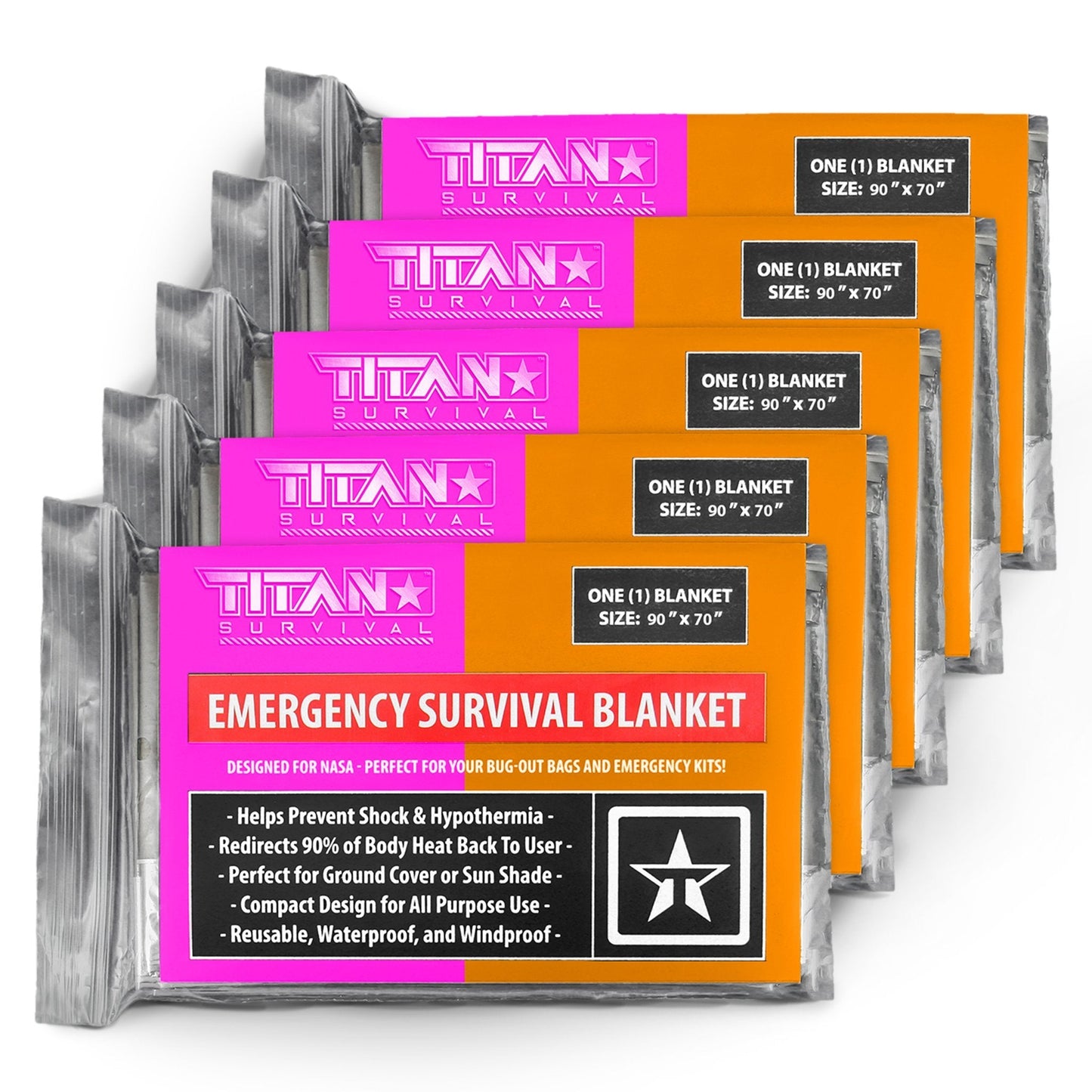 XL Emergency Survival Blankets, 5-Pack