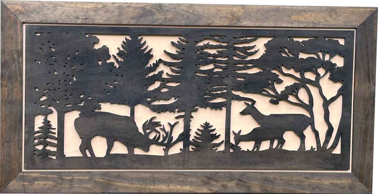 Large Hidden Gun Storage Cabinet Deer Scene Wall Decor - Deer In The Woods Concealed Gun Cabinet