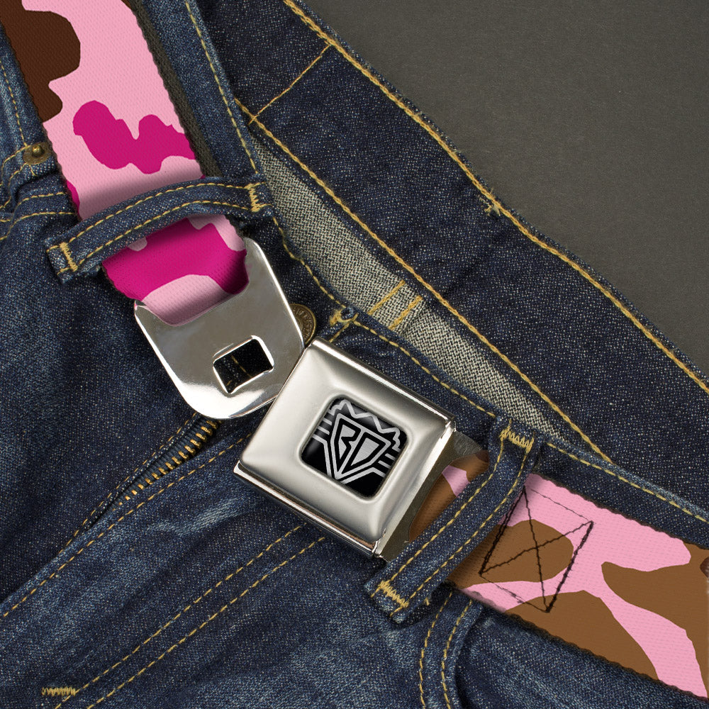 BD Wings Logo CLOSE-UP Full Color Black Silver Seatbelt Belt - Camo Pink Webbing