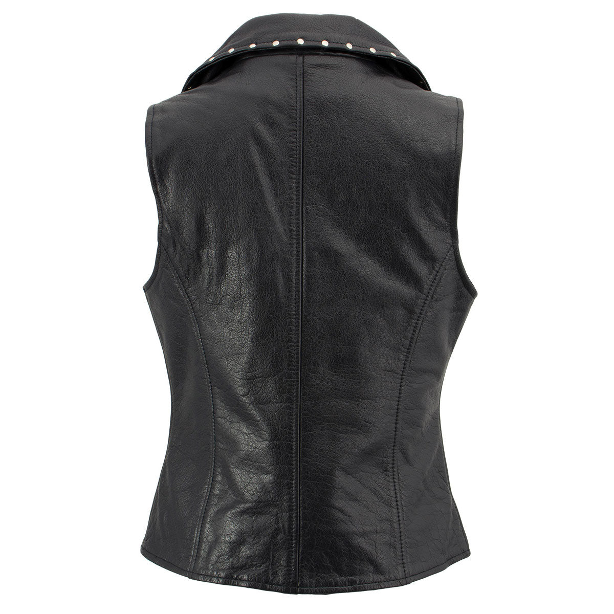 Xelement XS1028 Women's 'Dita' Black Motorcycle Leather Vest with Riveted Lapel Collar