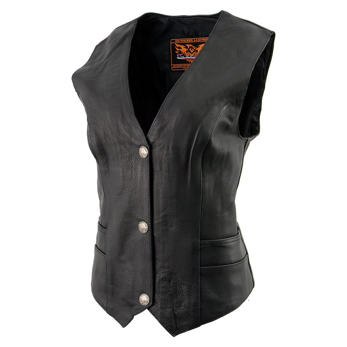 Milwaukee Leather XS1253 Women's Classic Black Leather Vest with Buffalo Nickel Snap Buttons